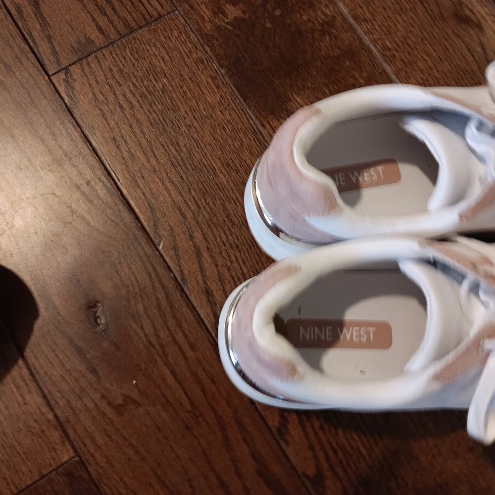 Nine West Kids White and Pink Lace-Up Sneakers